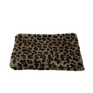 Classic Faux Fur Plush Leopard Print Wide Infinity Scarf Brown & Black Cozy Soft